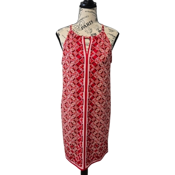 Max Studio Patterned Halter Dress Red Viney Dial Print Size Small $98 EUC - Picture 3 of 12